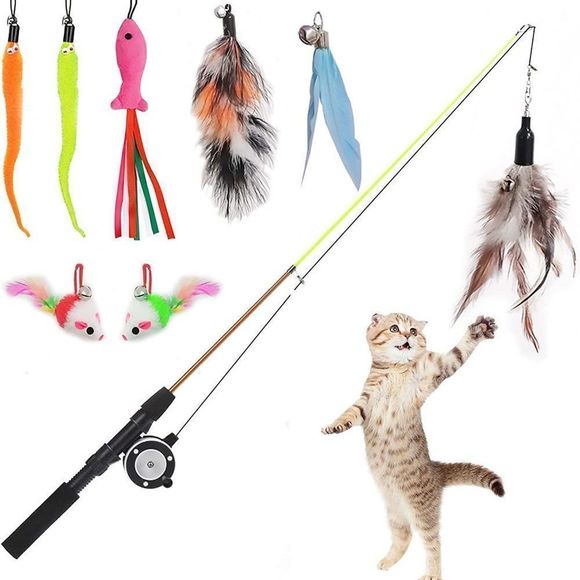 FzzPetDC Retractable Cat Teaser Wand Toy, Fun Cat Kitten Kitty Playing Toy - Picture 1 of 2